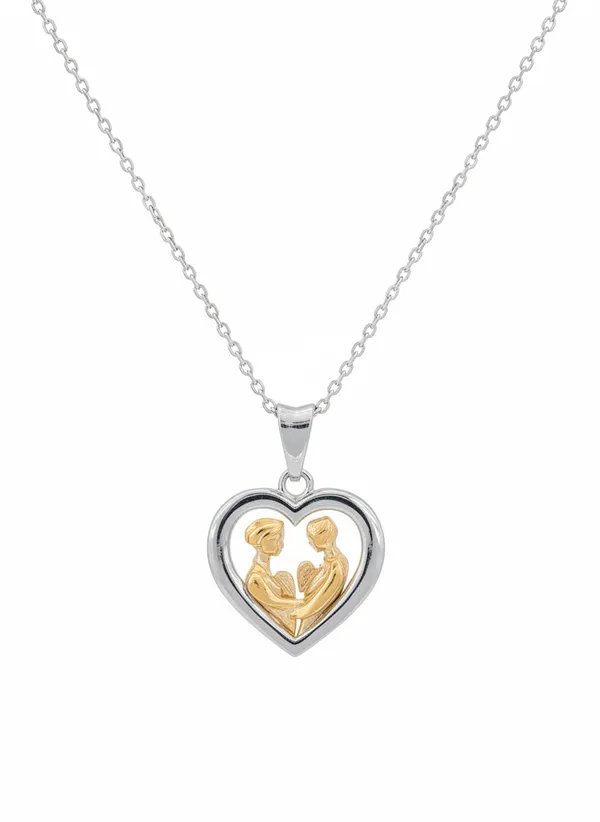 Mother_Child_Heart_Pendant_Necklace_Dual_Tone_Gold_Silver_Design_925_Sterling_Silver